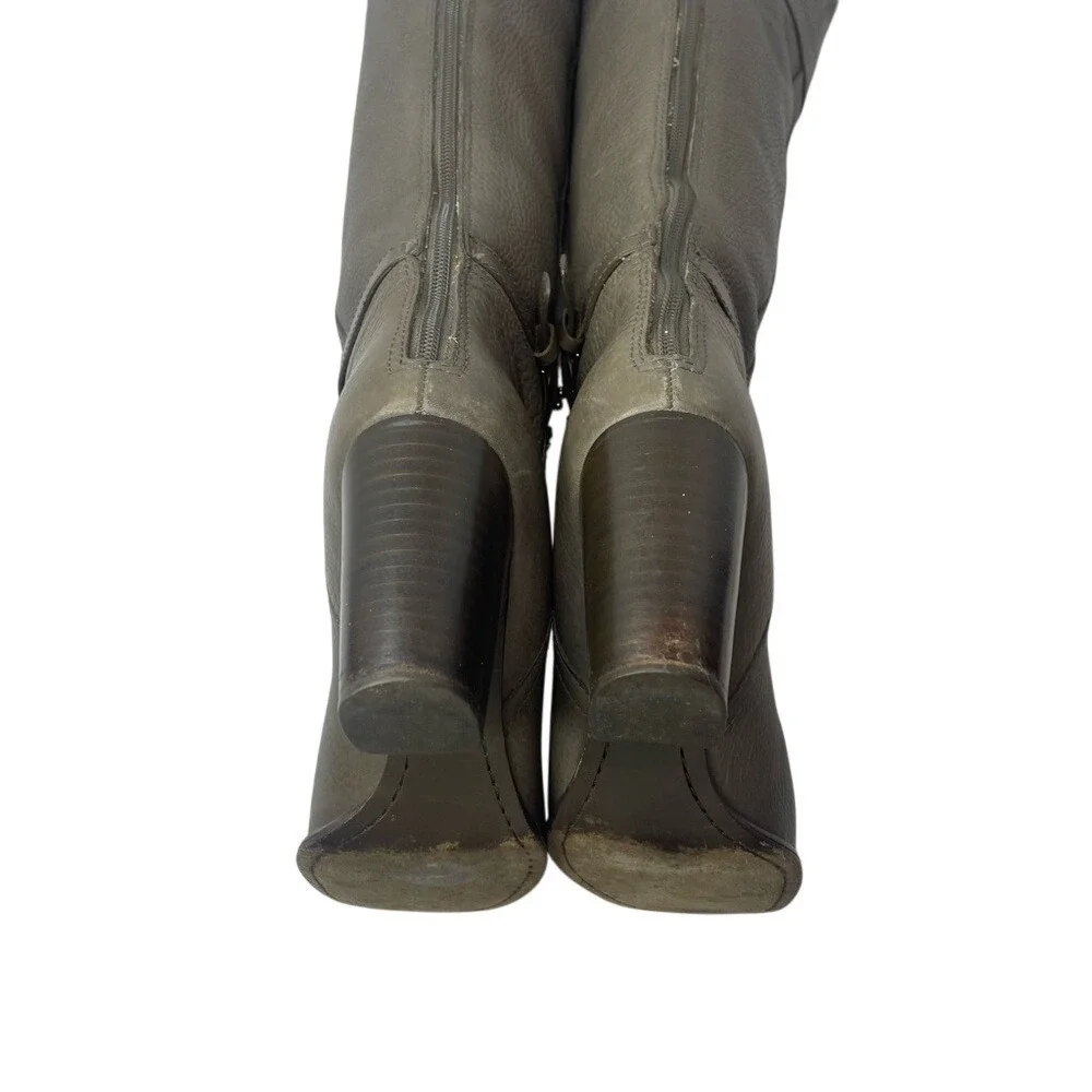 Pre-Loved Taupe Leather Riding Boots Block Heel Back Zip Tall Heritage Style 8.5